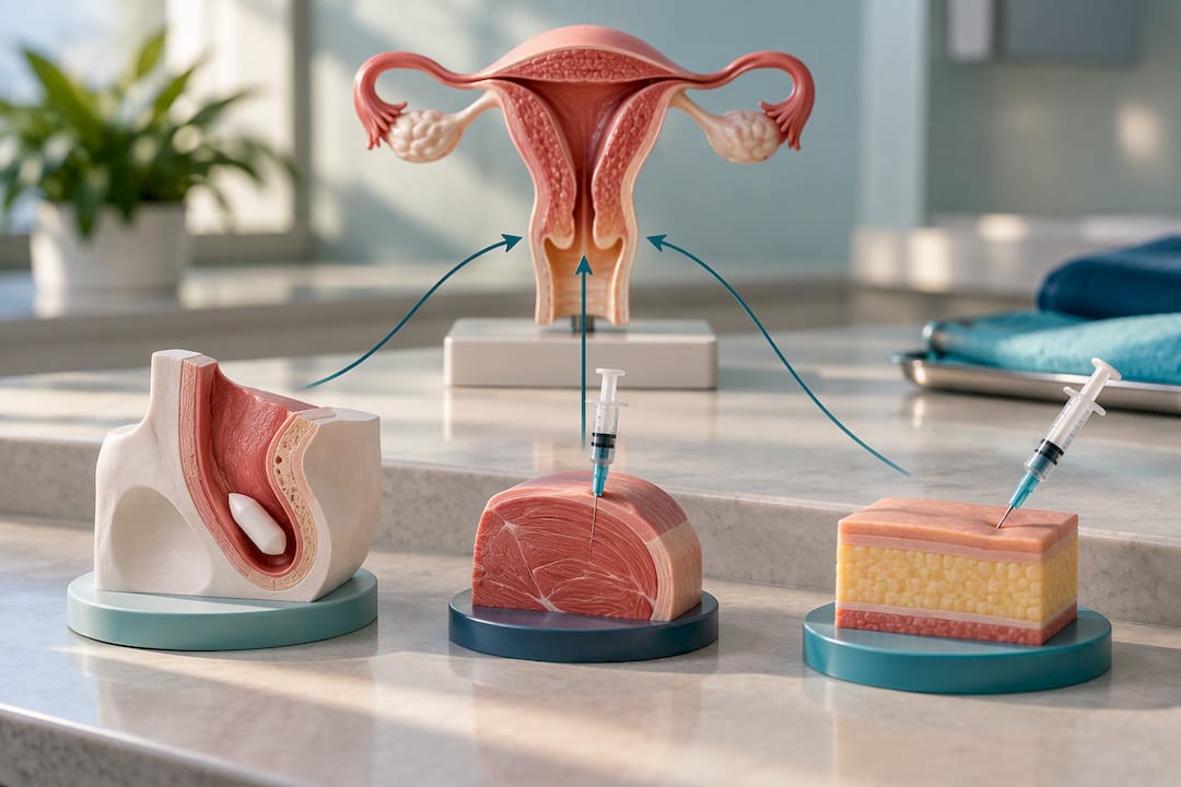 Illustration comparing progesterone delivery routes